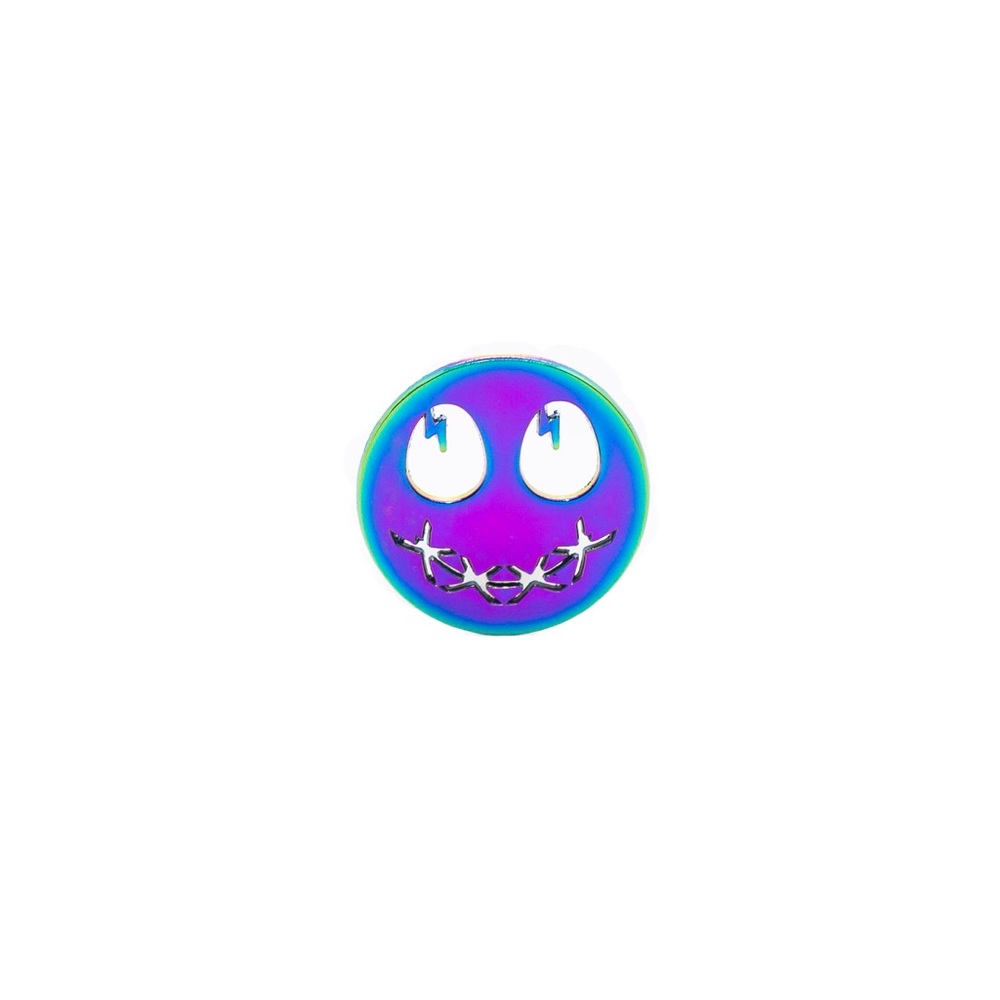 One Smiley Face Cut Out Dirtybird Rainbow Metal Oil Slick Enamel Lapel Pin